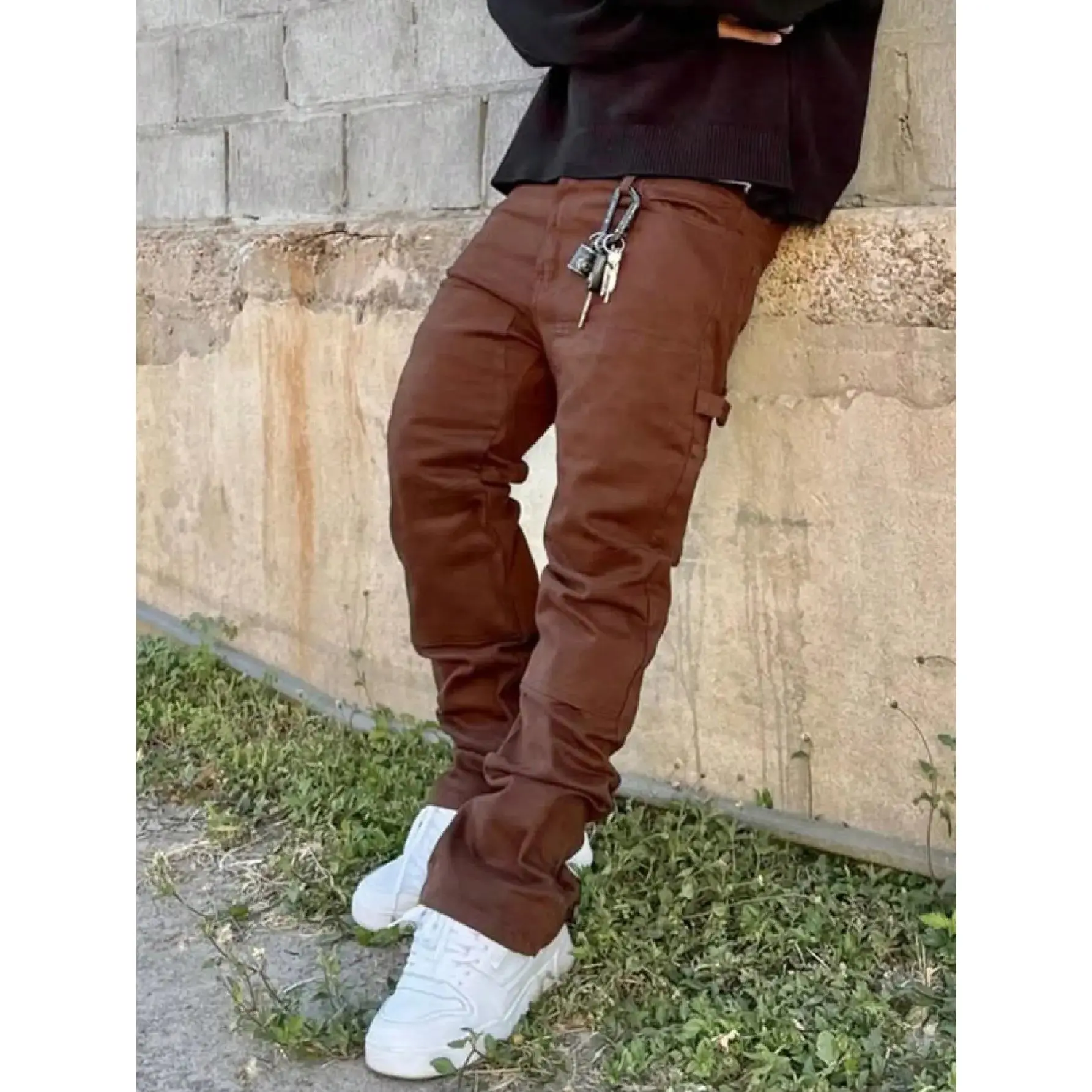 YYT1 New Men Stylish Splice Baggy Regular Fit Jeans Streetwear Men's Trousers Solid color Loose Straight Casual Pants Menswear