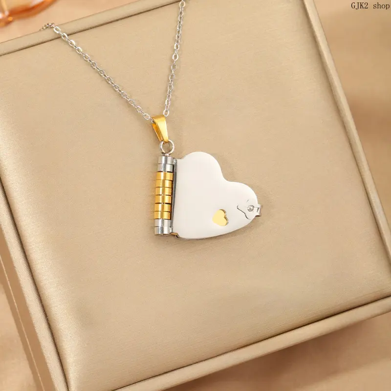 Openable Heart Book Locket Necklace, Engravable Stainless Steel Heart Book Pendant Chain Necklace For Women