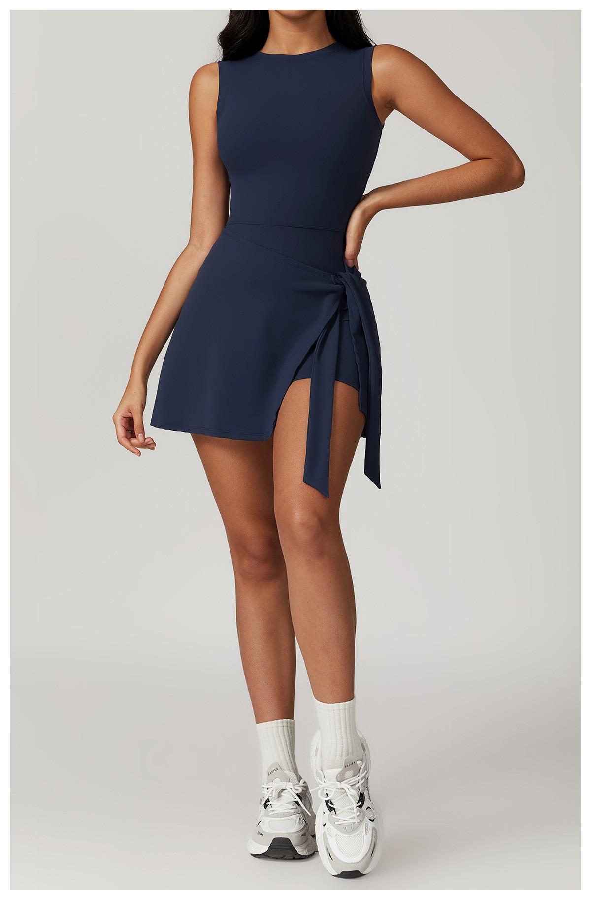 Womens Tennis Dress Wrap Skirt Built in Shorts Sleeveless Golf Athletic Romper Sundress Tie Front