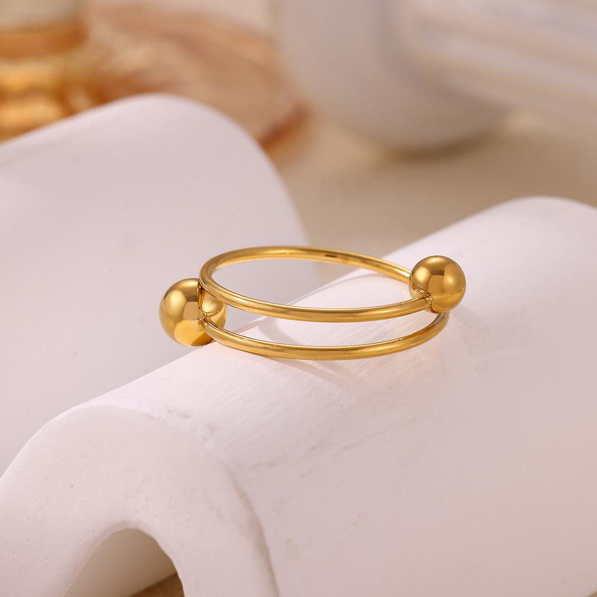 Spiral Bead Anxiety Relief Open Ring Gold Simple Men's and Women's Rotating Bead Finger Ring Handpiece
