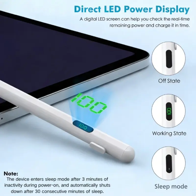 Digital Screen Capacitive Pen for Apple Pencil, Touchscreen with Battery Display, LED Indicator, Palm Rejection, Fits 2022-2018 iPad Pens