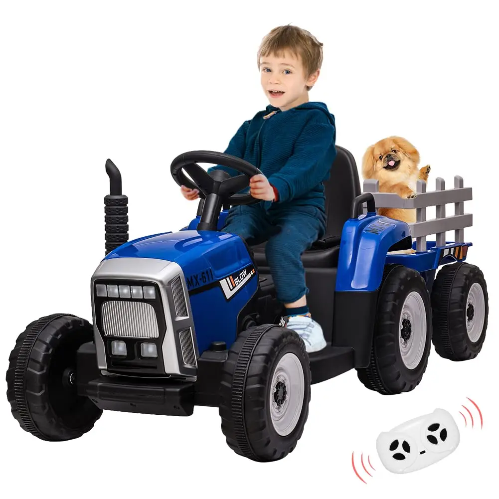 12V Electric Tractor with Detachable Trailer - 2.4G Remote Control - LED Lights and Music for Children Ages 3-8