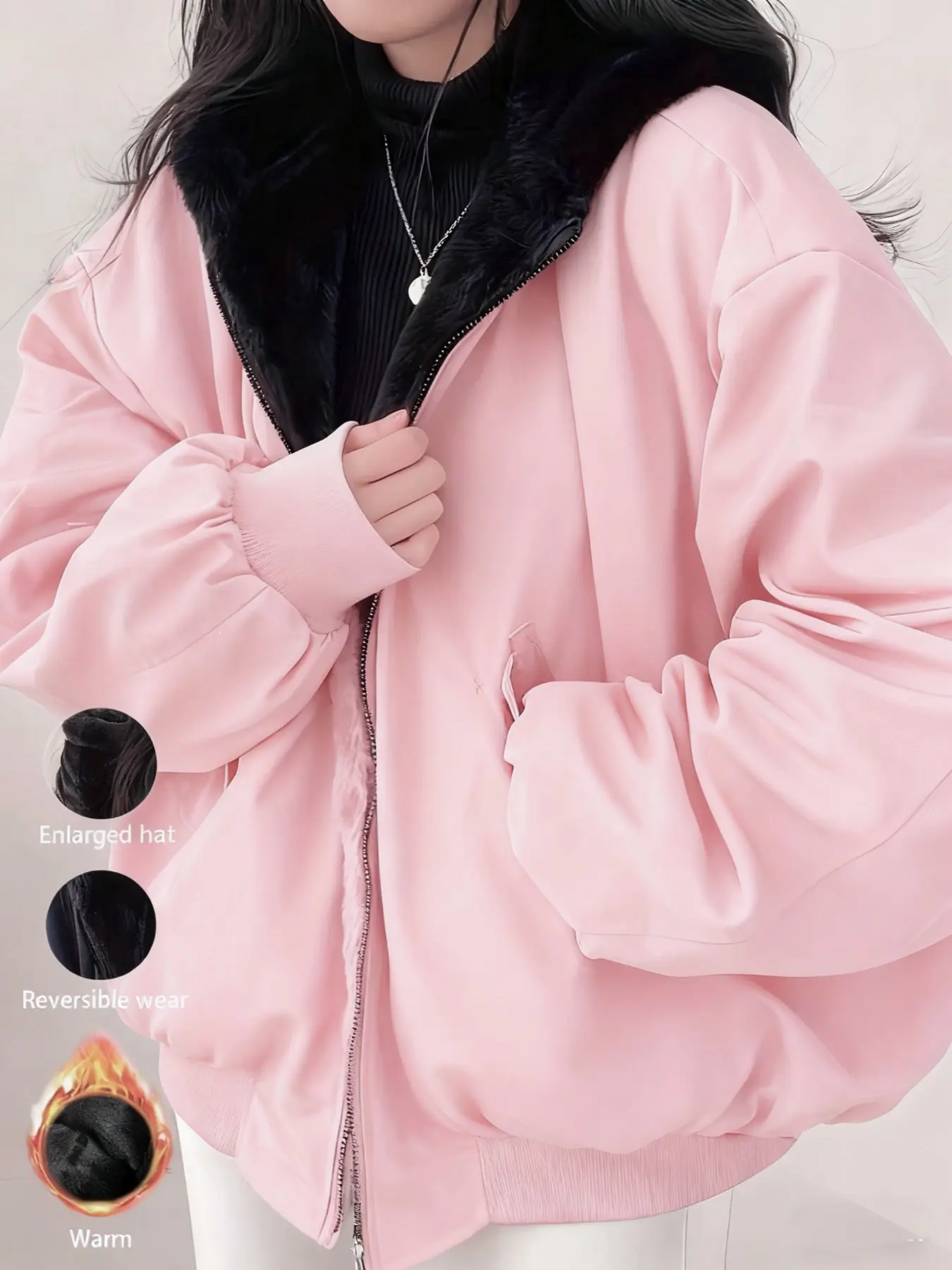 Women's Reversible Bomber Jacket, Dual-Sided Wear, Windproof Warm Outerwear, Perfect for Fall & Winter, Elegant Fitted Style
