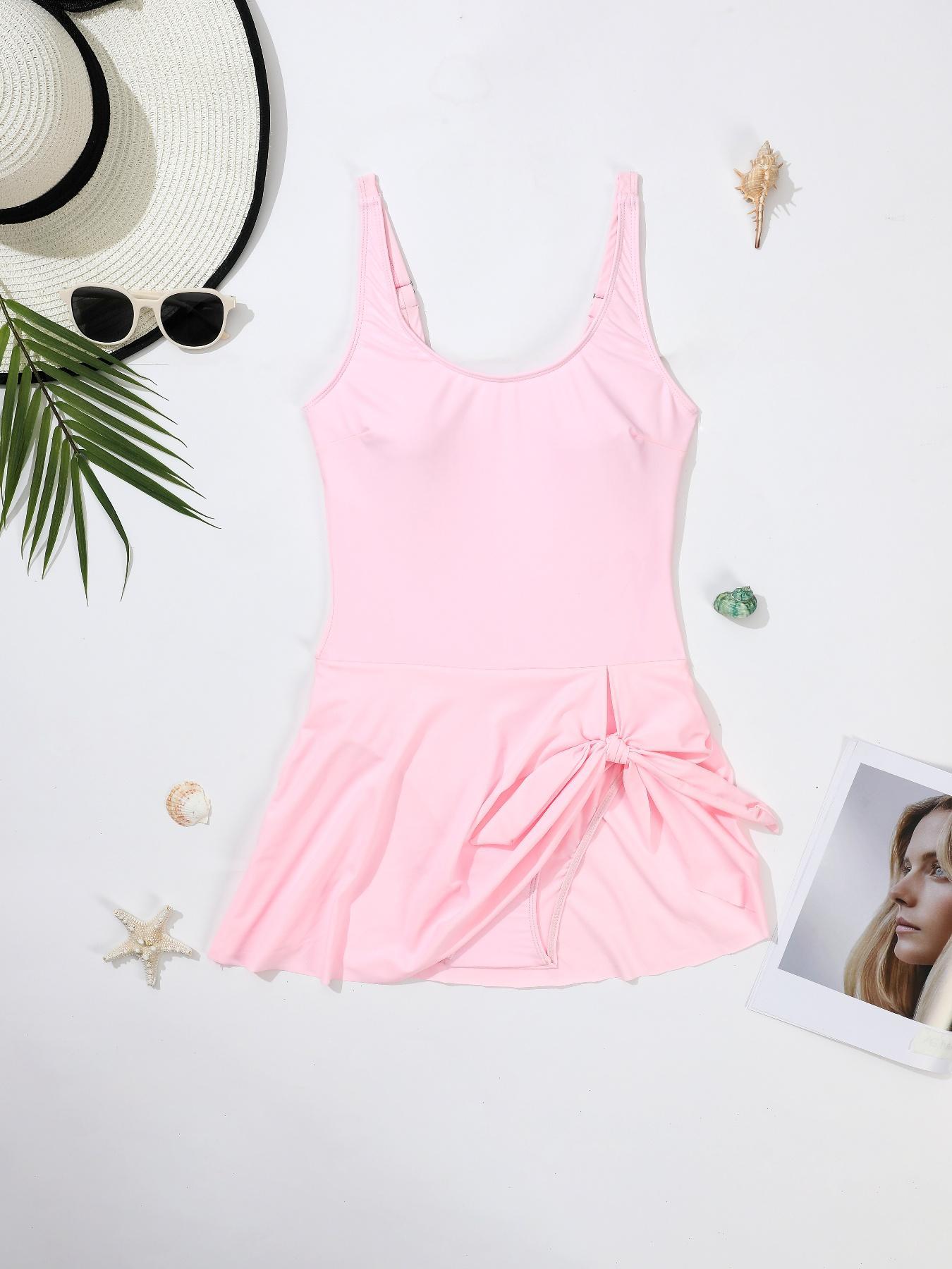 Women's Solid Color / All Over Print One-piece Swimsuit, Casual Sexy Sleeveless One-piece Swimwear for Beach Holiday Vacation, Ladies Summer Clothes, Adjustable Straps Swimsuit, Bathing Suit