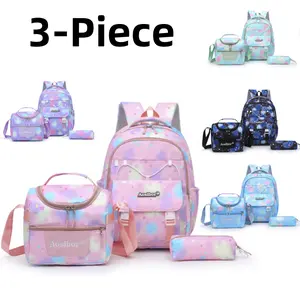 Colorful Star Print 3-Piece Backpack Set, Large-Capacity Gradient School Bag, Primary And Secondary Students
