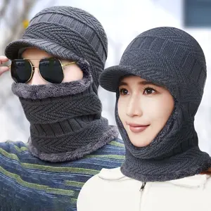 Men's Winter Hat with Neck Warmer, Polyester Fleece Lining, Windproof Warm Outdoor Cycling Running Activity Cap, Christmas Gift for Men