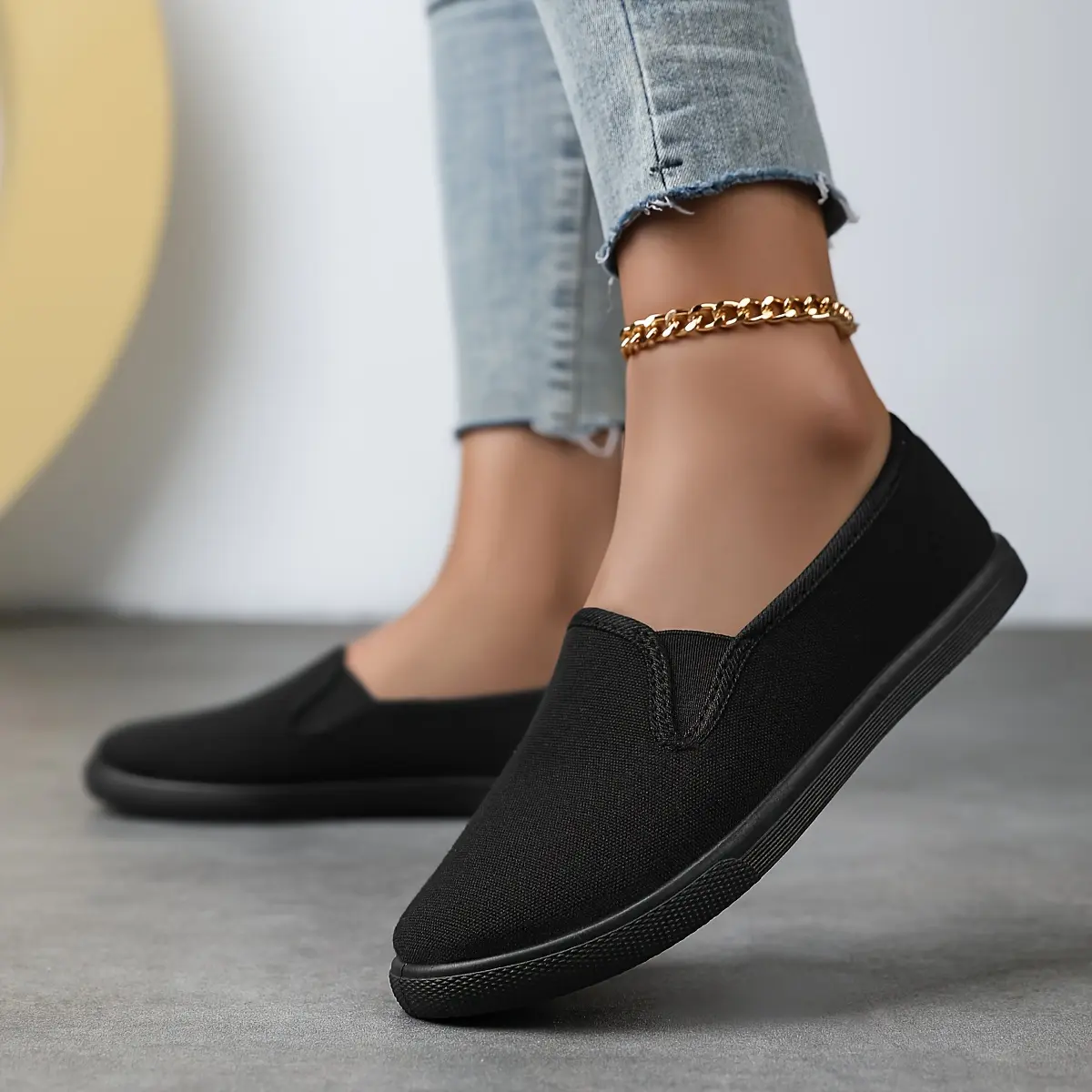 Women's Slip-On Sneakers Low-Top Round Toe Breathable TPR Sole Cushioned Walking Shoes - Lightweight Casual Athletic Footwear Suitable for - Wear, Gym, Office & Everyday Use, Minimalist Solid Color, Women Shoes