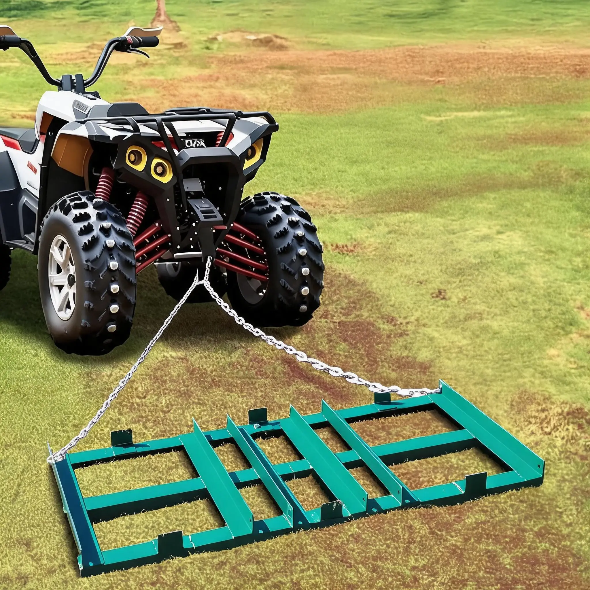 Heavy Duty Drag Harrow for Lawn Mower, ATV, UTV, Tractor – 6FT Tow Behind Driveway Grader, Powder-Coated Steel Construction – Levels Gravel, Sand, Soil, Pasture, Arena – Outdoor Power Equipment Accessory