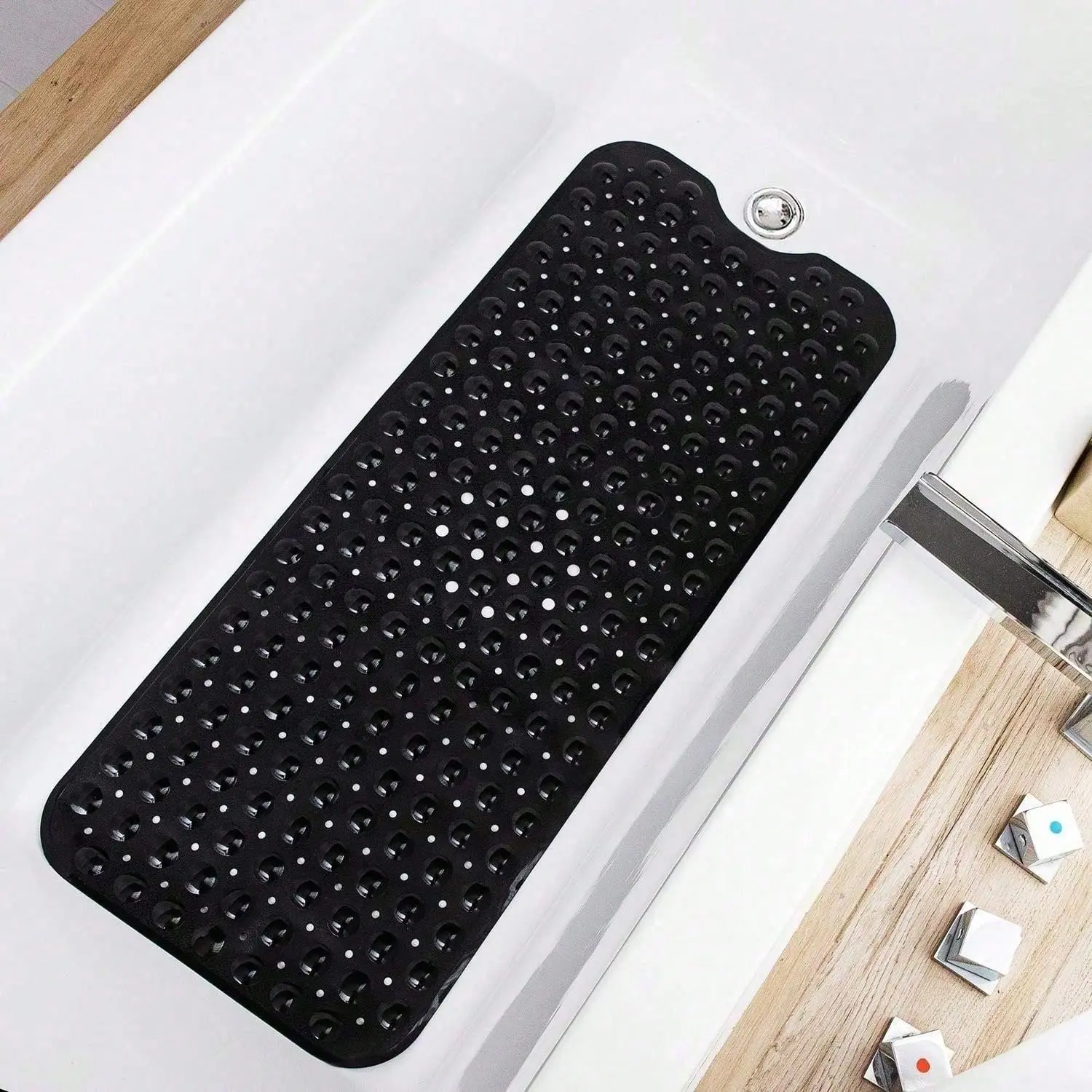 Rectangular Non-Slip PVC Bath Mat (40x16in) - Full Heel-To-Toe Tub Coverage, 200 Gripping Suction Cups, 176 Drain Holes for Mildew Prevention, Thick Soft Massage Texture, Machine Washable, 9 Color Choices for Family Safety