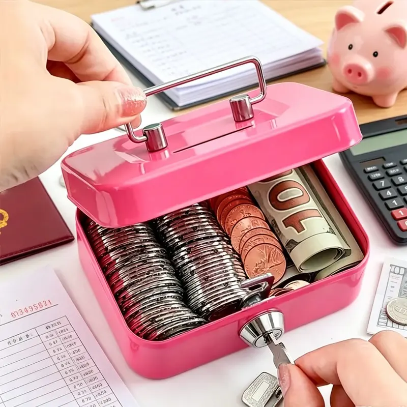 1pc Mini Coin Bank with Lock, Portable Savings Box, Piggy Bank, Money Saving Plan, Hard Currency Storage, Accounting Supplies, Cash Saving Box