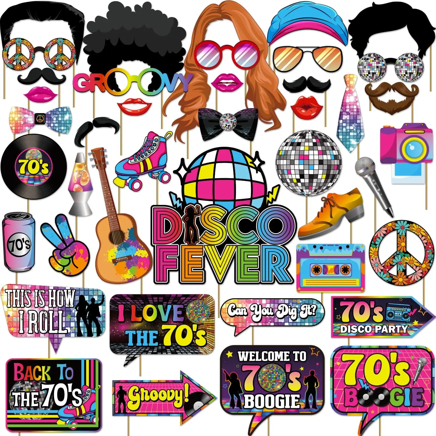42 count 70s party decorations Photo Booth Props | 1970s Party Decorations Photo Booth Props, 70s Disco Theme Party Decorations, Easy Setup, Photo , Party Essential