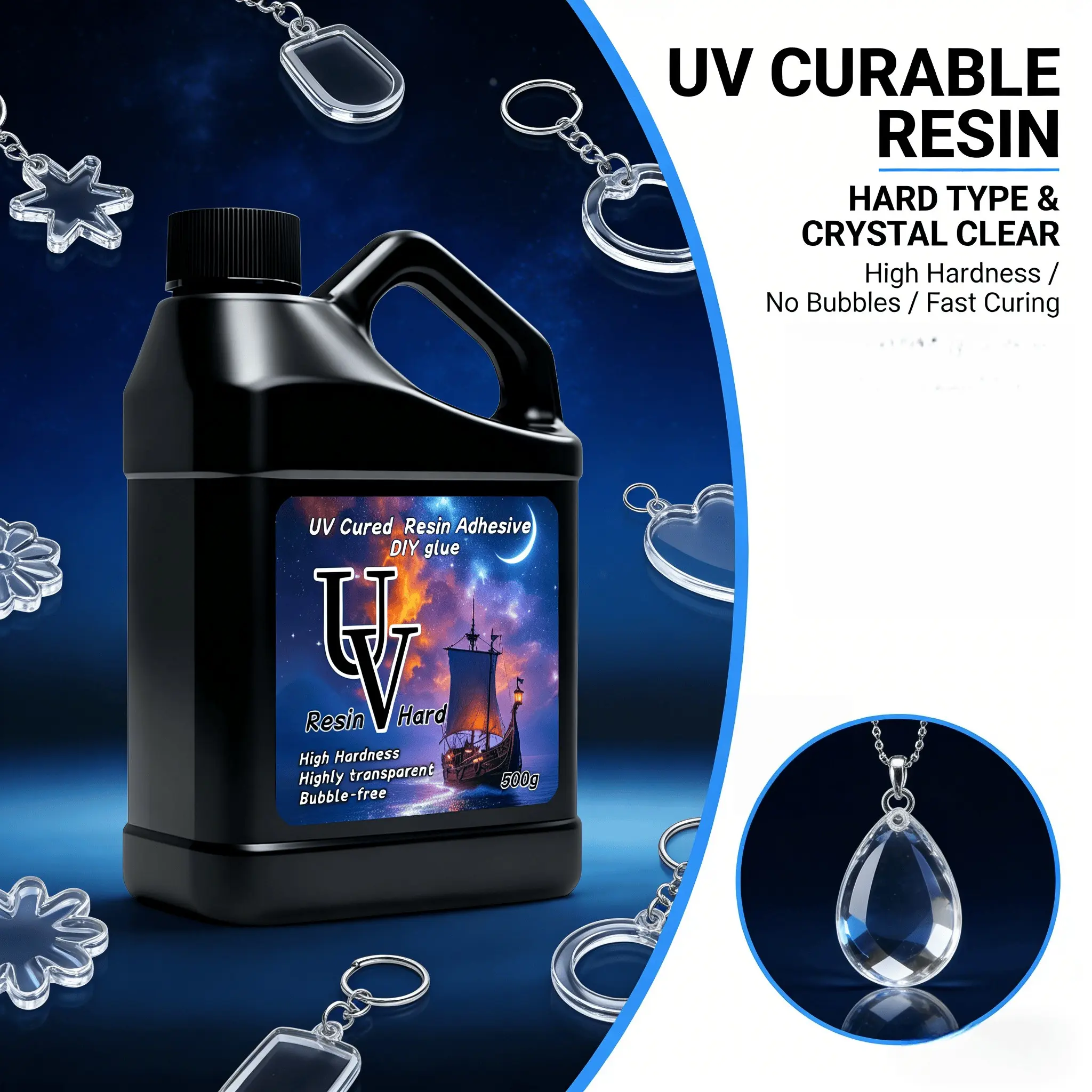 500G And 1000G Upgraded High-Capacity Crystal Clear UV Curing Epoxy Resin - a Brand New Formula Adhesive Resin That Requires No Mixing, Cures Quickly Under UV Or Sunlight, And Has a Transparent High Gloss End. It Is Suitable for Crafts