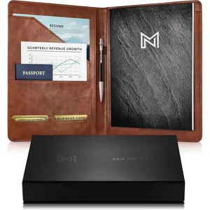 - Leather Portfolio Folder - Business PU Leather Notepad Holder for Resumes, Legal Pad Executive Binder, Professional Padfolio Notebook for Women/Men (Brown)