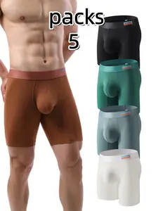 Men's Simple Earth Tone Sporty Long Underwear 5 Pcs Set, Multi-Color Combo, Breathable Comfort, Cycling Fitness, No Irritation