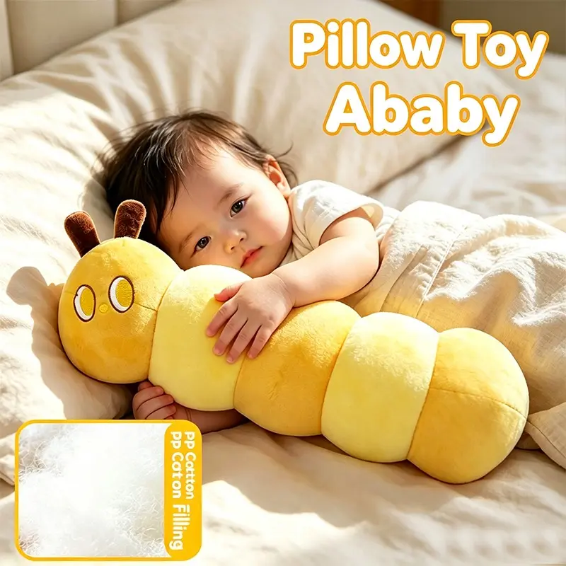 Super Soft Plush Caterpillar Long Pillow, PP Cotton Fill Baby Sleep Companion, Infant Comfort Toy, Colorblock Caterpillar Stuffed Pillow, Newborn Hug Pillow, Adorable Animal Design