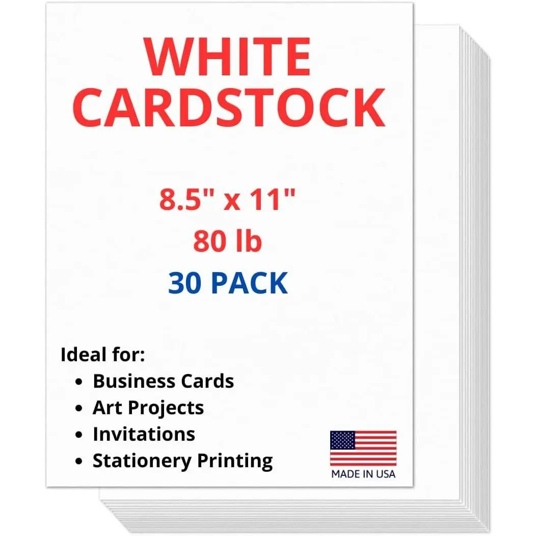 30 Sheets of Heavyweight White Cardstock Ideal for Business Cards, Art Projects, Invitations, and Stationery Printing | 80 lb Weight | 8.5 x 11 inches | Thick Cover Stock (216 gsm) |
