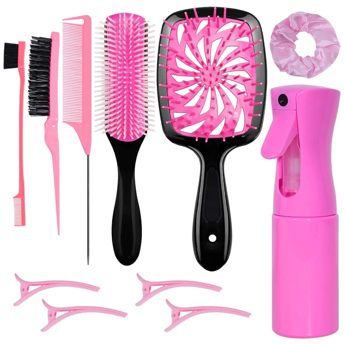 11 Pcs Afro Styling Hair Brushes & Combs Set - Detangle Tool, Spray Bottle, 3 Smooth Tools for Black Girls, Ideal for Straightening Curly Hair, Afro Curly Style, Natural Hairstyles, Wet & Dry Use, Blowout at Home