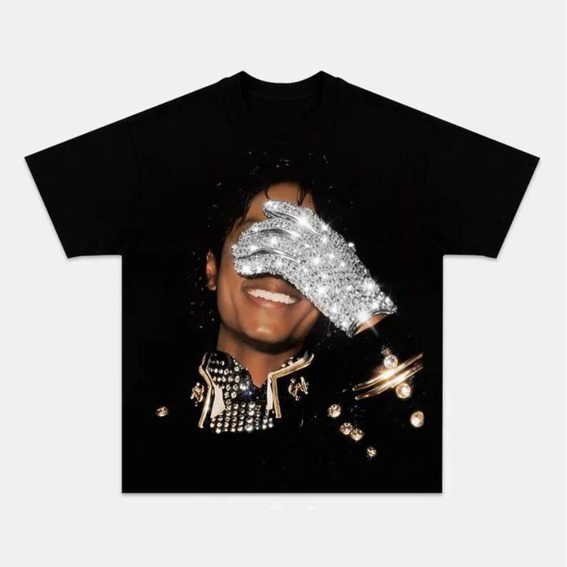 MJ Rhinestone Glove Graphic Mens T Shirt Vintage 90s Retro Music Legend Streetwear Oversized Unisex Tee King Of Pop Concert Fan Apparel Hip Hop Casual Top Birthday Gift For Boyfriend