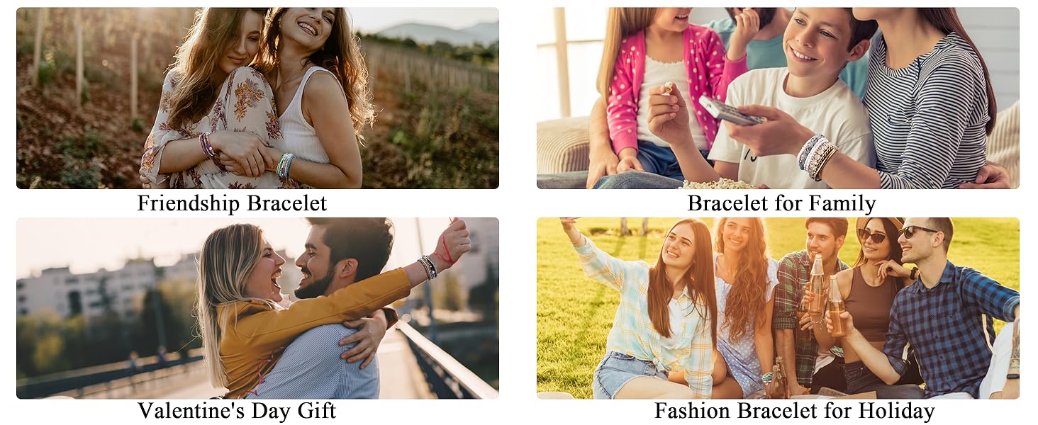 6 Sets Bohemian Stackable Bead Bracelets for Women Stretch Bohemian Style Stretch Multilayered Boho Bracelet Set