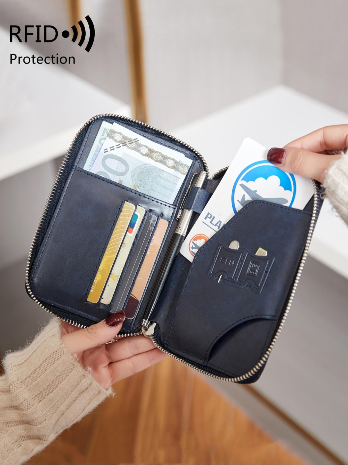 Summer Solid Color Airplane Passport Card Bag, Multifunctional Zipper Card Slots Wallet, Portable RFID Blocking Travel Wallet for Women & Men, Passport Cover, Card Organizer, Travel Document Holder