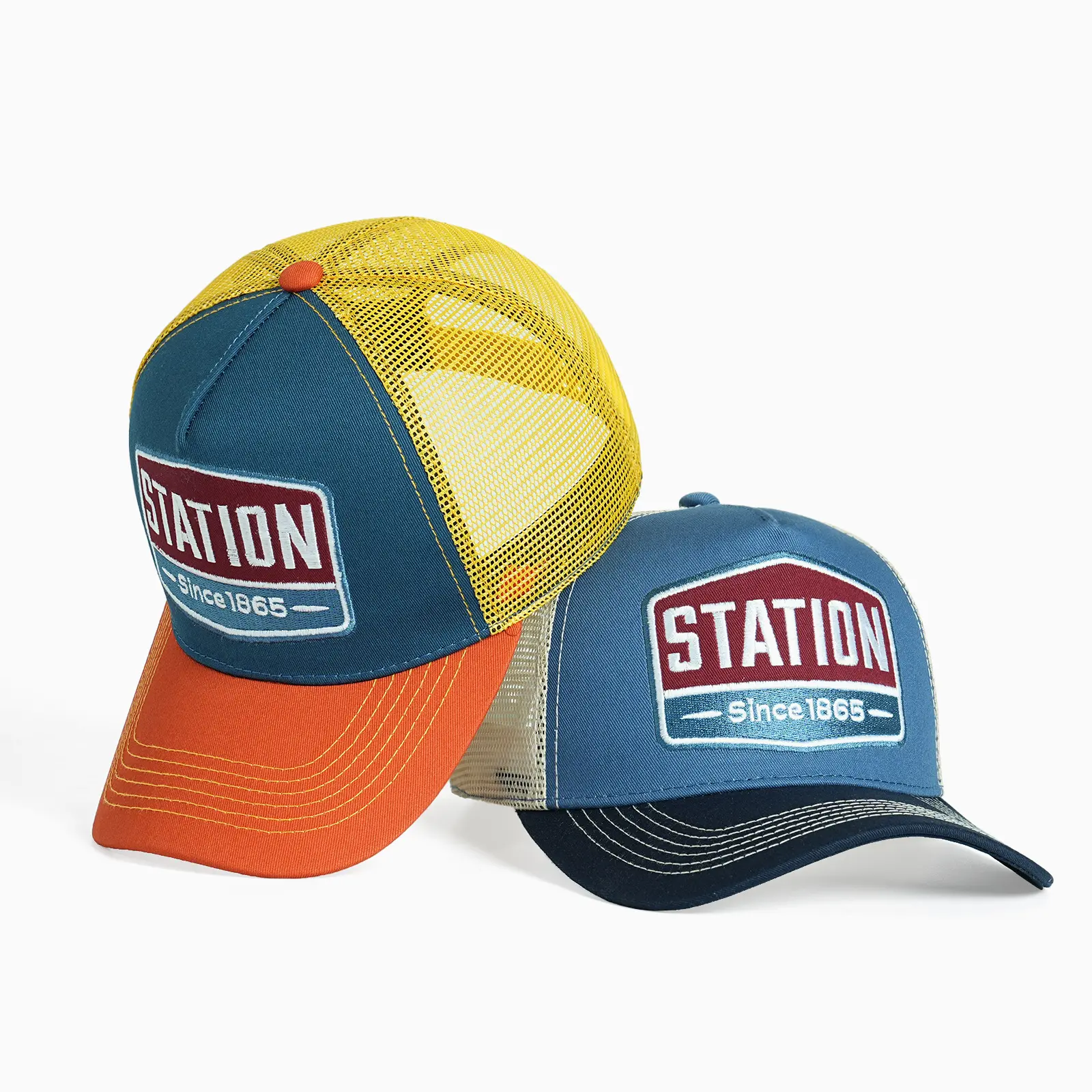 Premium Structured Letter Embroidered Trucker Hat, Slightly Curved Brim Breathable Mesh Back Adjustable Hip Hop Baseball Cap for Men