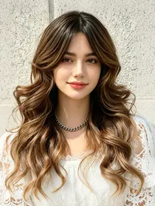 Large Curly Waves Middle Part Wig, 22 Inches, High Temperature Resistant, Gradient, Lightweight, Easy to Style, Party & Daily Use
