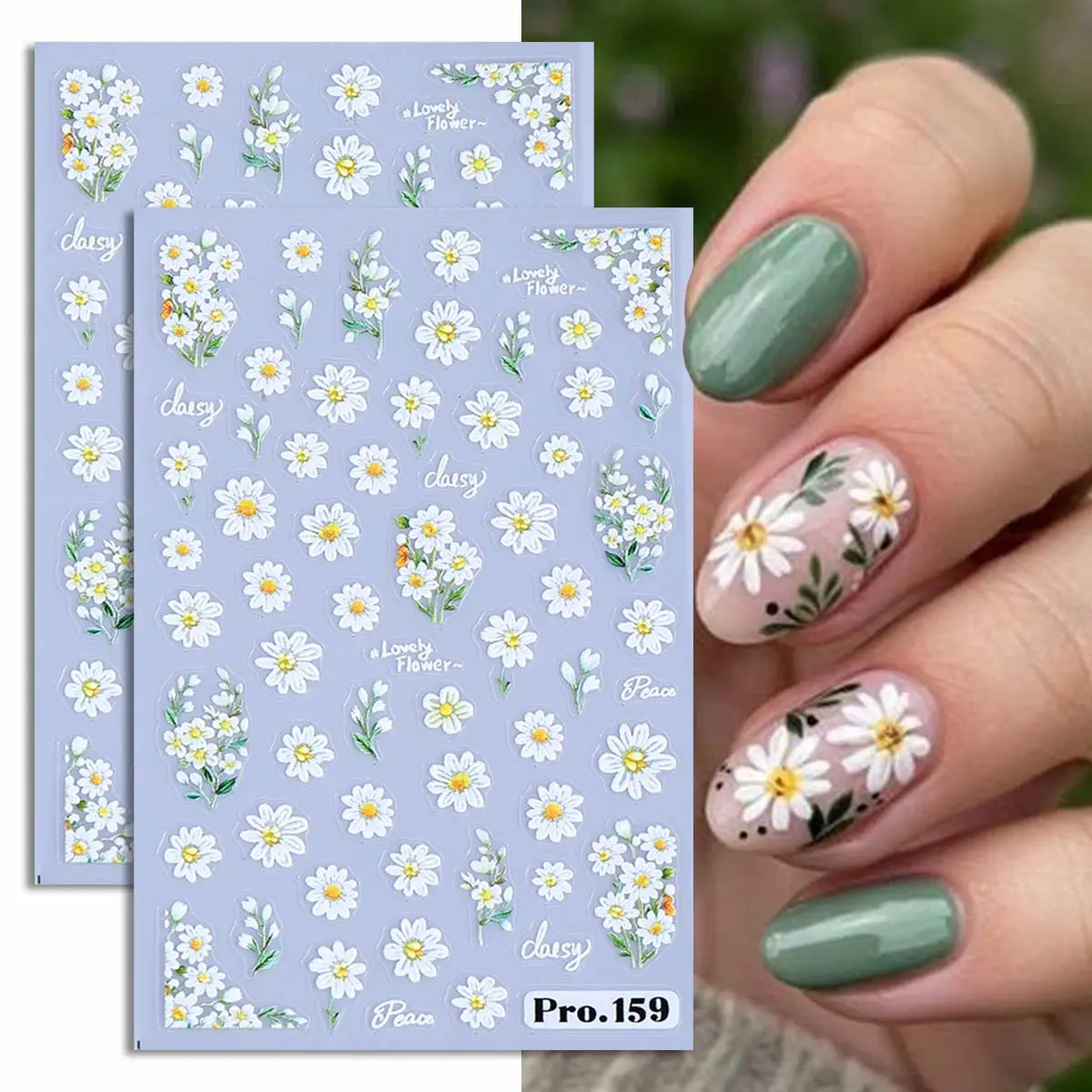 2 Sheets Daisy Nail Art Stickers, Nail Art Supplies, 3D Floral Elegant Cute Design, Nail Designs, Flower Design Nails, Spring Summer DIY Nail Tips, Perfect for Women and Girls