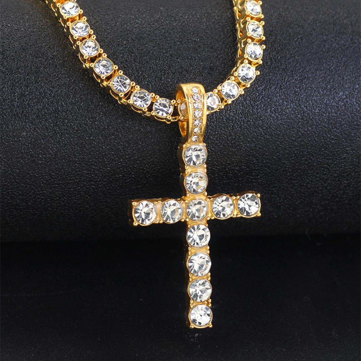 Luxury 2PCS 14mm Iced Out Cuban Chain Necklace & Cross Tennis Chain Moissanite with Certificate Hip Hop Double Row Layered Jewelry Couple Gift for Men Women