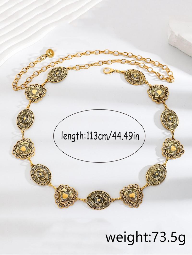 Women's Vintage Metal Waist Chain, Fashionable Heart & Oval Shaped Waist Belt for Women, Trendy All-match & Exquisite Body Jewelry for Birthday Gift, Bling Western Belt
