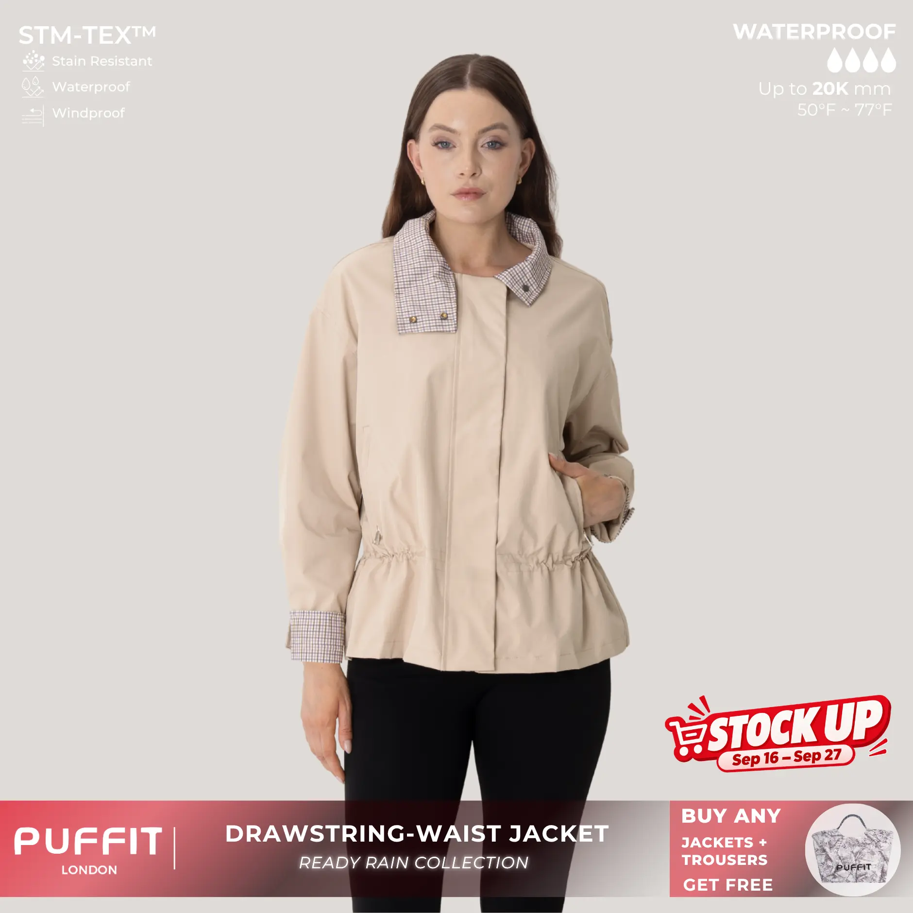 PUFFIT Effortless Style High Convertible Collar Summer Jacket With Inner Drawstring Waist,Breathable Eyelets & Multi-Pocket Design,Stain-Resistant Windproof Outerwear,Outdoor,Fall & Winter,Sport,Jacket,Womenswear,Windbreaker,2026 Shopping