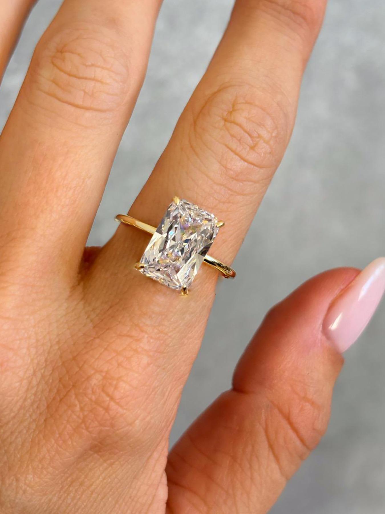 S925 Sterling Silver Fashion Rectangle Shape Zircon Ring, Eternal Promise Engagement Wedding Ring, Ladies Fine Jewelry Anniversary Dating Gift with Rose Gift Box, Valentine's Day, Gift for Her