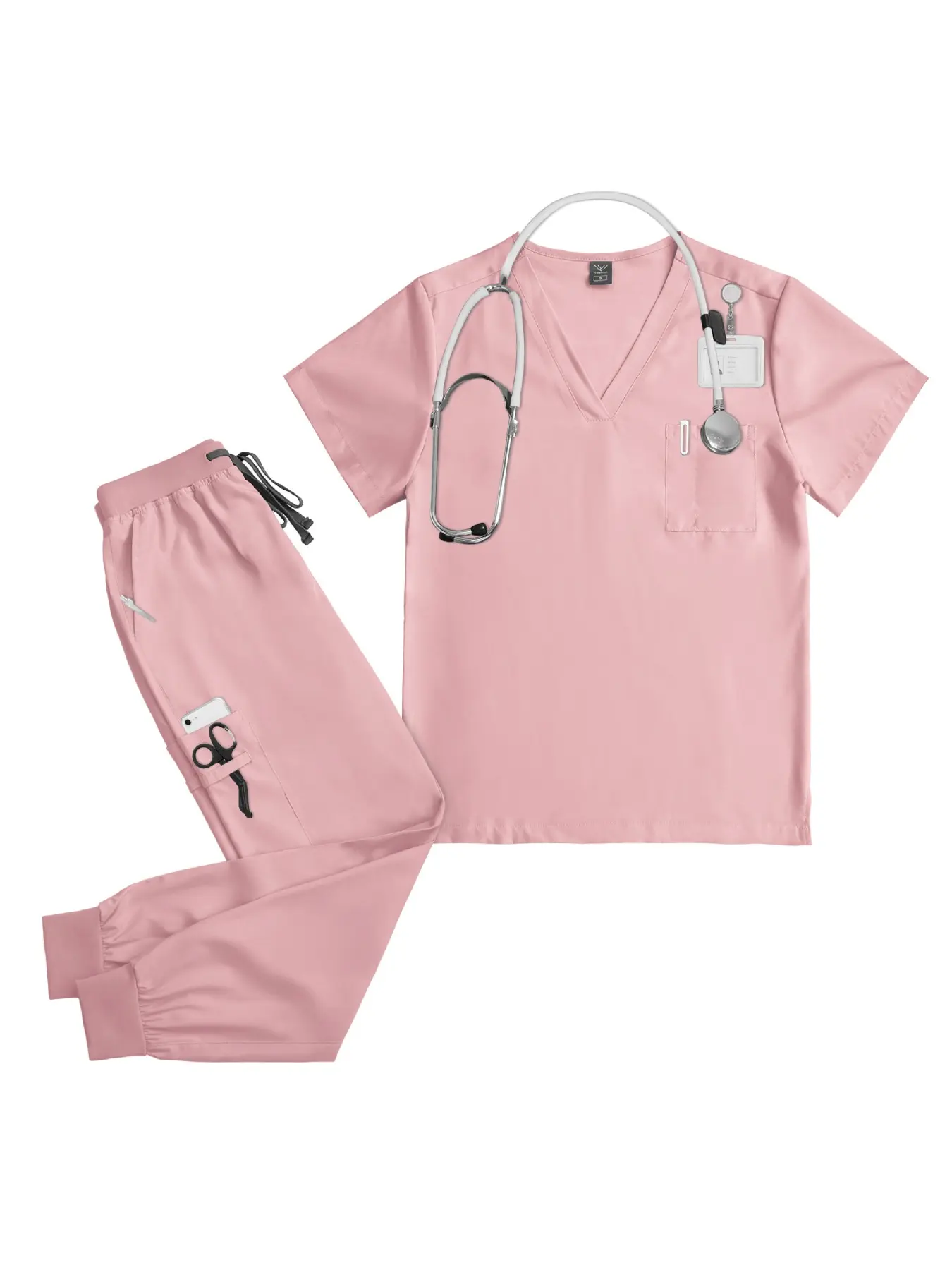 Unisex Men V Neck Split Medical Scrub Nursing Scrub Uniforms Jogger Suit, Comfort Elastic Work Uniform for Oral Dental Clinic Medical Staff