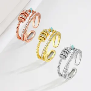 Ultra Lightweight Rotatable Ring for Women, Minimalist Cold Tone Ins Trendy Fidget Ring, Unique Design Luxury Hypoallergenic Non-Tarnish Spinner Jewelry Daily Wear