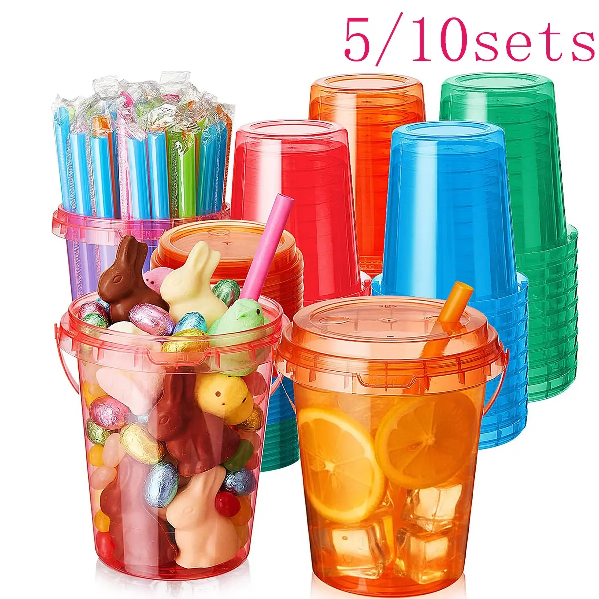 5/10 Pack 34oz Disposable Plastic To Go Cups with Lids and Straws, Soft Tone Ice Coffee Cups, Party Supplies for Beach and Pool Parties