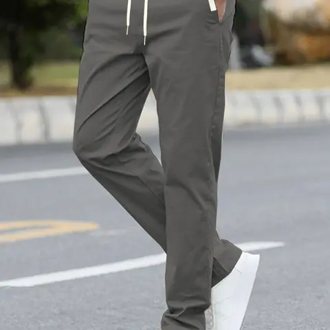 Men's Solid Color Drawstring Waist Pants with Side Pockets, Adjustable Waist Trousers, Casual Fitted Trousers for All Seasons, Comfortable Everyday Wear, Casual Elastic Waist, Casual Comfy Fit