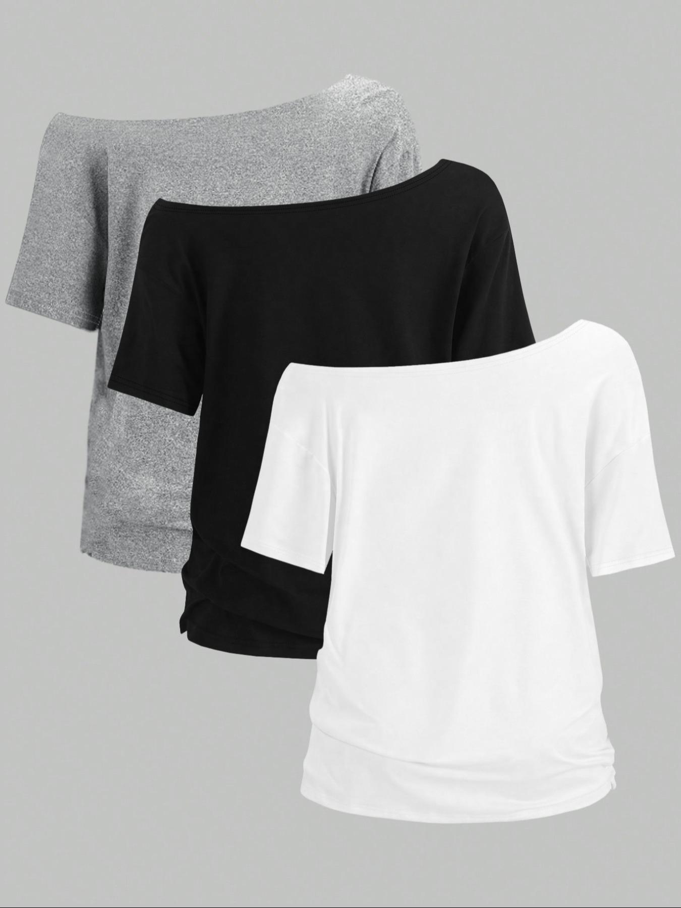 Women's Solid Color Tee, Casual Basic Short Sleeve T-shirt for Daily Wear, Ladies Clothes for All Seasons