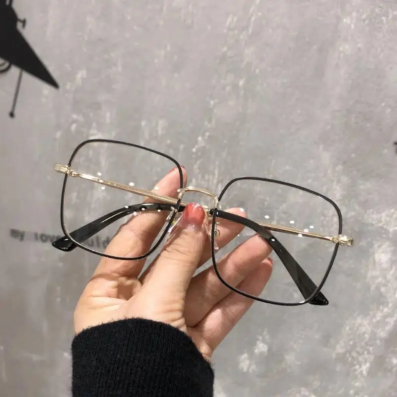 Luxury Anti-Blue Light PC Glasses for Female Adults - Diamond-Studded Oversized Square Glitter Frame Eyewear with Blue Light Blocking Lenses (Rose Gold, Black Gold, Silver, Classic Tone Options)