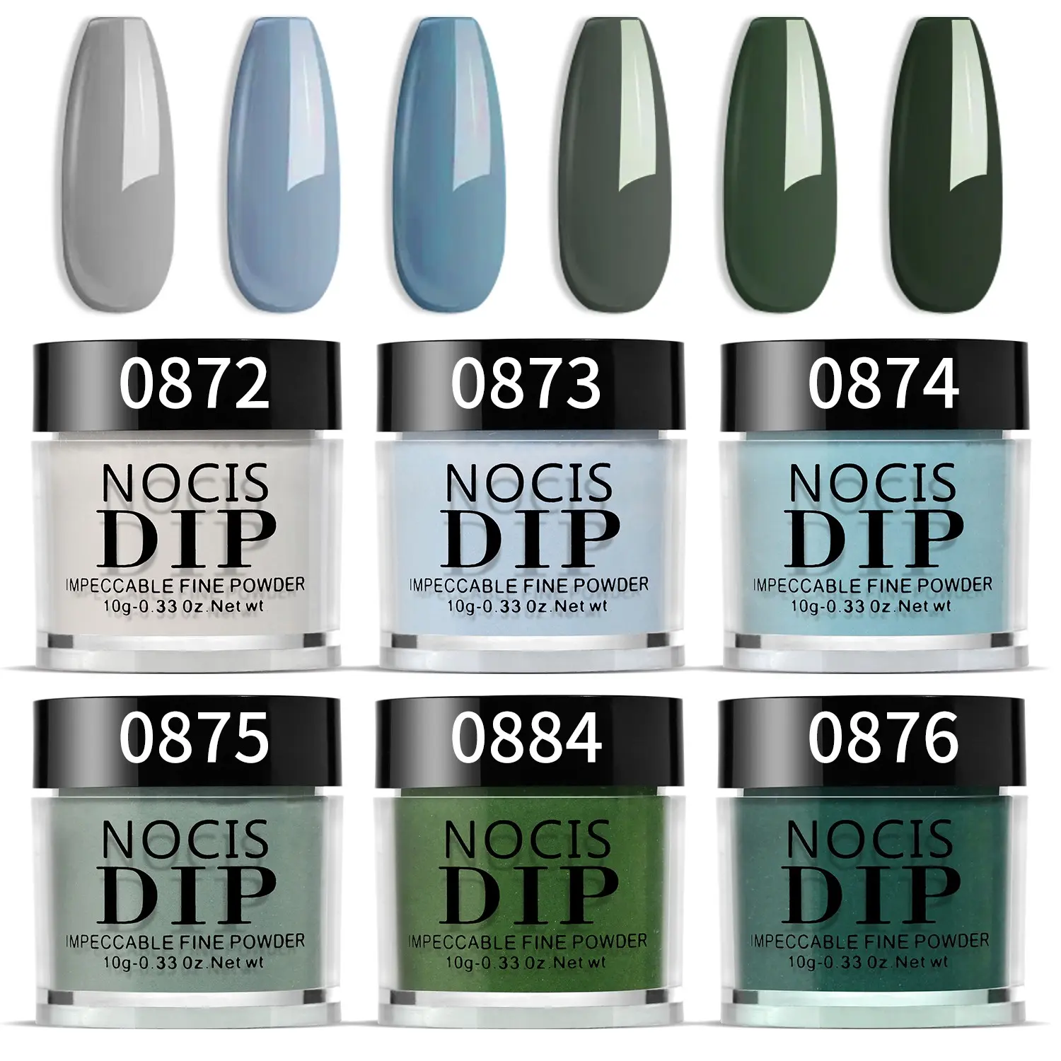 Nocis 6 Color Nail Dip Powder Kit, Acrylic Dipping Powder, Fog Forest Series, 10g Each, Home Use, Modern Cool Tone Nail Art, Ash, Sky Blue, Lake, Sage, Moss, Deep Emerald