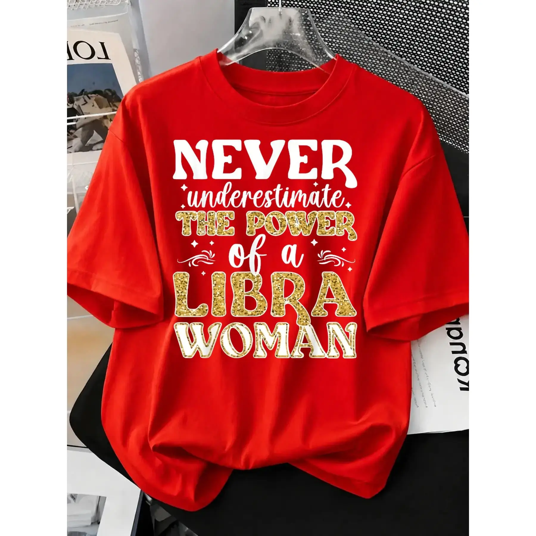 Women's for Libra Zodia T-Shirtt Never Underestimate The Power of a for Libra Woman And Golden Onstellation Symbol Top Soft Breathable Shirtt for Libra Birthday Giftss Casual Astrolo-Women's Loose Fit T-Shirtt