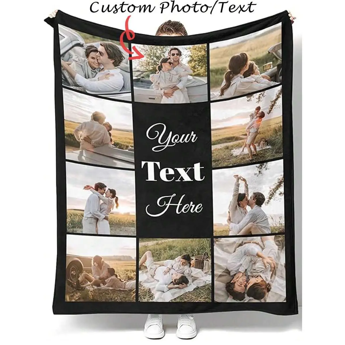 Personalized Custom Photo & Text Flannel Throw Blanket for Couples, Romantic 10 Photo Collage Blanket, Anniversary Gift for Girlfriend Boyfriend, Soft Cozy Blanket for Couch Bed Bedroom Decor