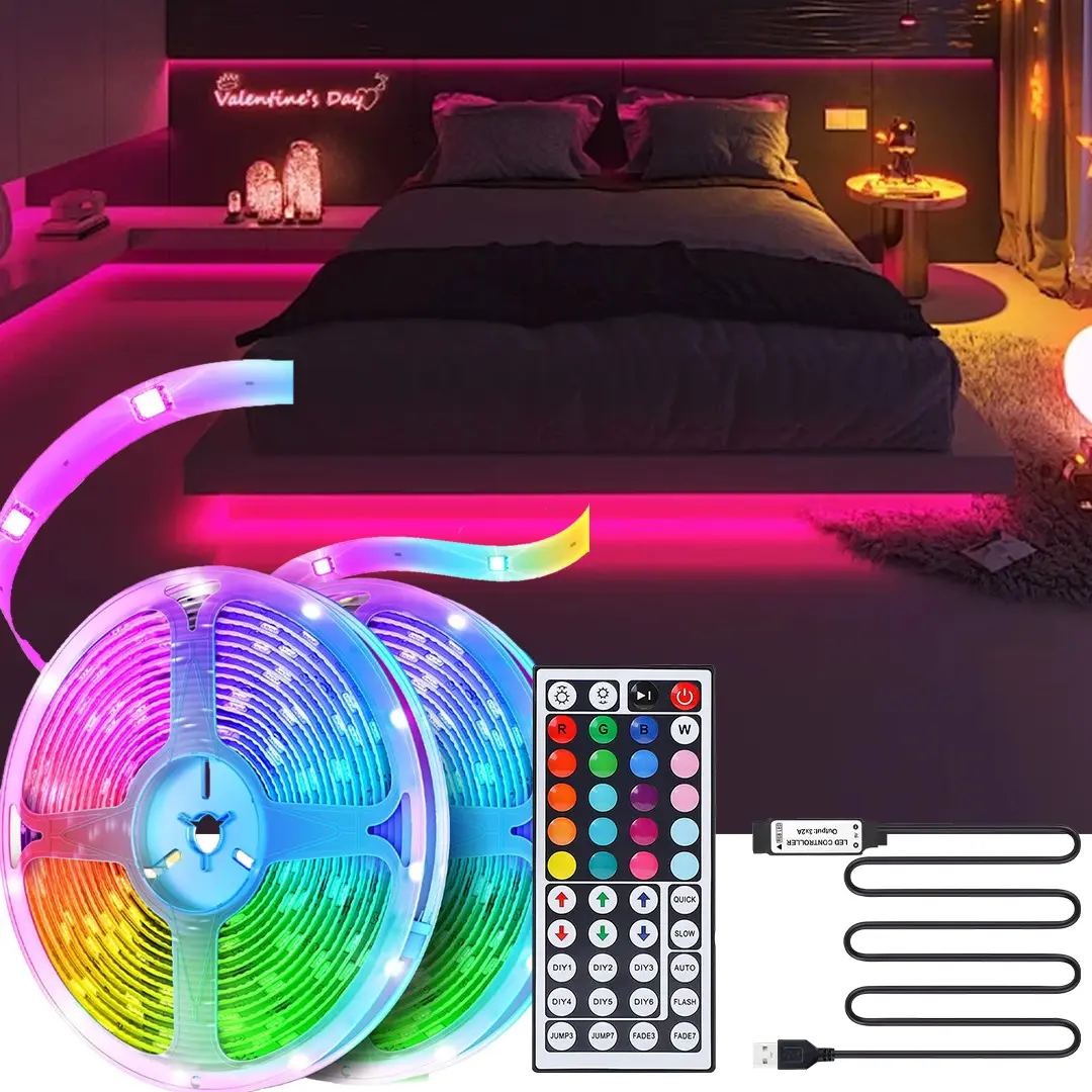 5v USB RGB LED Strip Light, 44-Key IR Remote, 20 Static Colors, DIY Dynamic Mode, Flexible Self-Adhesive LED, Led Interior Lights, TV Backlight, Bedroom, Game Room Decor, Adjustable RGB Lighting, Dimmable Led Lighting