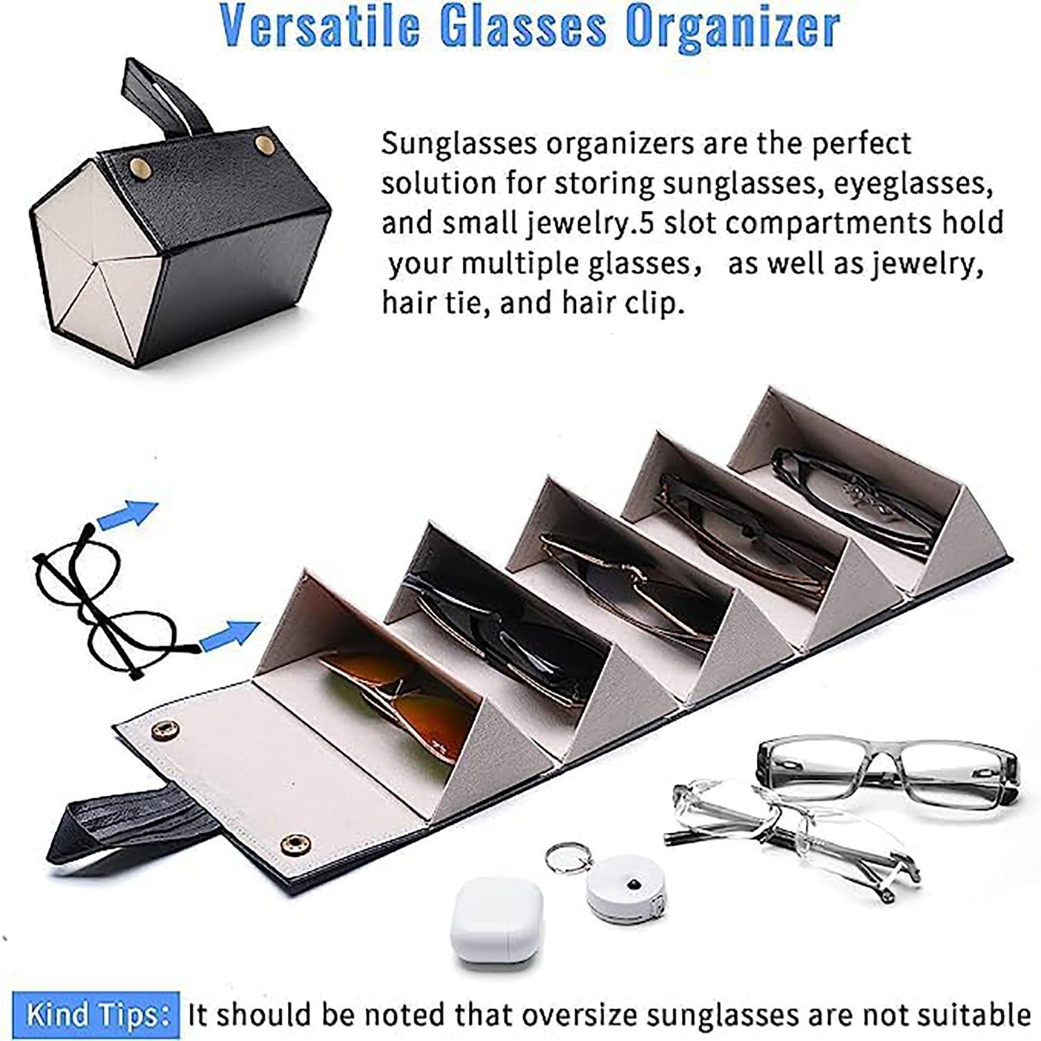 Glasses storage box, multi-compartment sunglasses case, foldable, multi-layer, large-capacity portable glasses case, Portable Sunglasses Organizer