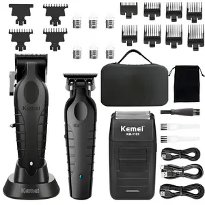 Kemei Men's Grooming Kit, Electric Trimmer + Edge Sculptor + Razor, Includes Comb & Scissors, Professional Haircut Tools