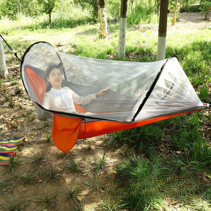 Outdoor quick-opening mosquito net hammock Outdoor single and double nylon spinning camping swing anti-rollover essentials