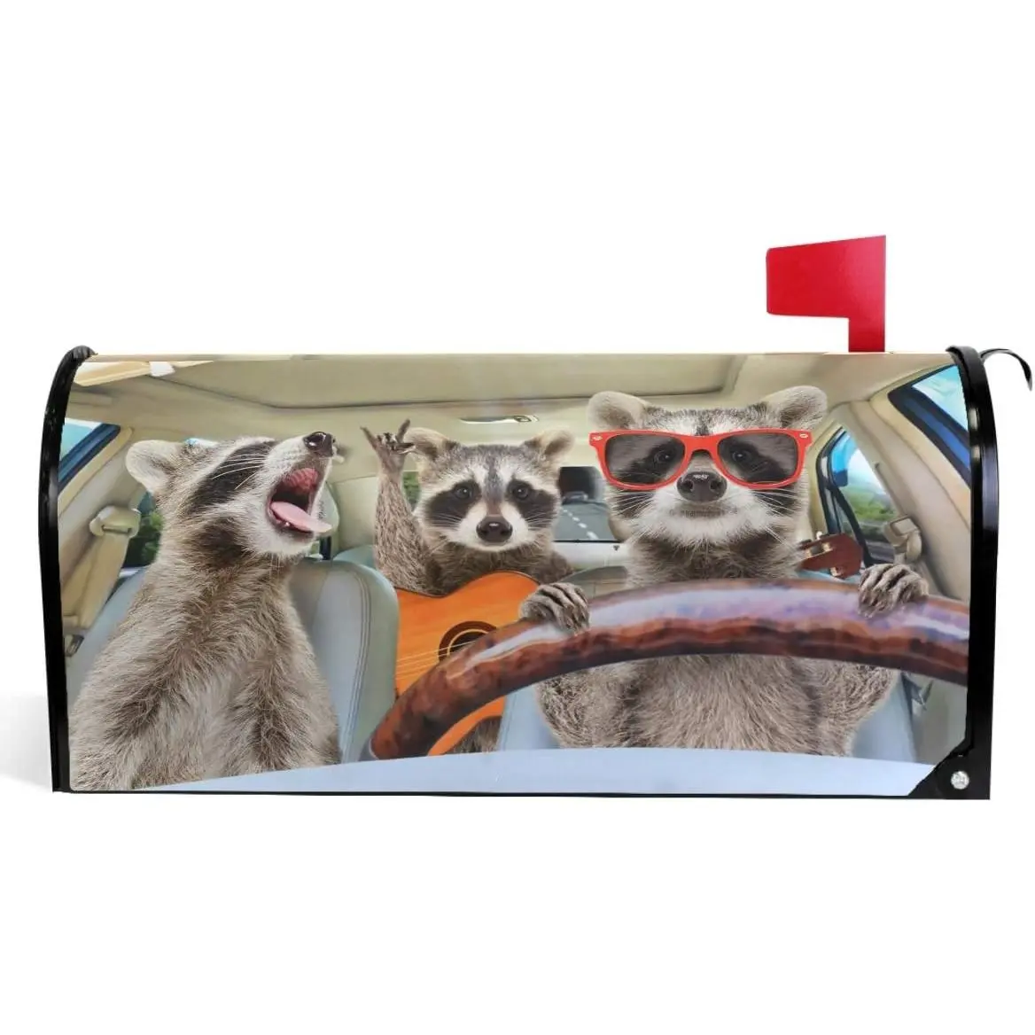 Funny Raccoon Driving Animal Mailbox Covers Magnetic Garden Yard Home Decor Standard Size 21" x 18"