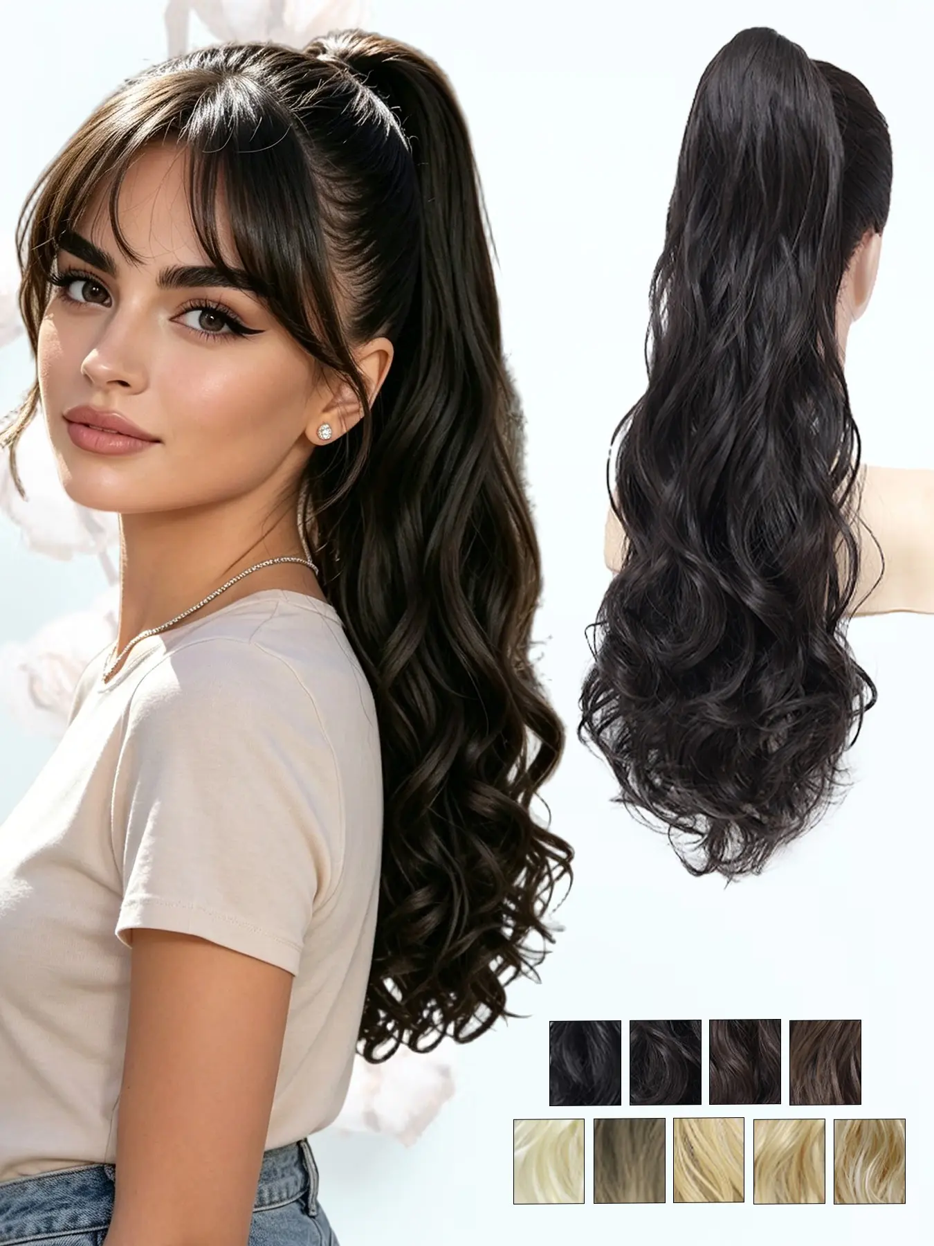 KAIRIYA 24" Claw Clip Ponytail Extension Set: Long Wave Synthetic Hair Wig, Secure One-Clip Design, Lightweight Natural Blend Hairpiece for Women's Festive Gatherings, Holiday Events, Synthetic Hair Extensions, Synthetic Hairpieces