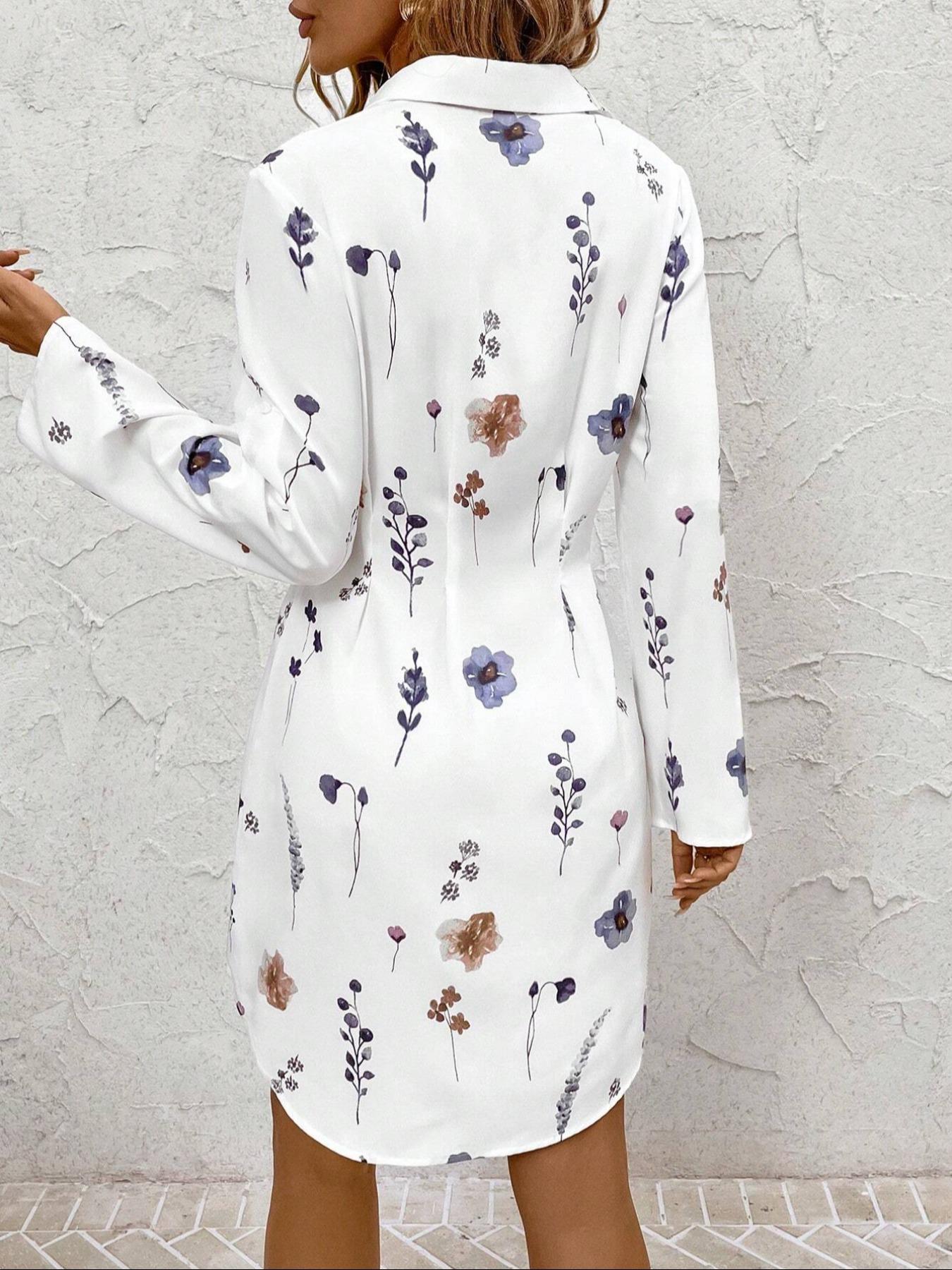 Women's Floral Print Shirt Dress, Casual Long Sleeve Collared Dress for Summer, Ladies Clothes for Daily Wear, Boho Style Dresses