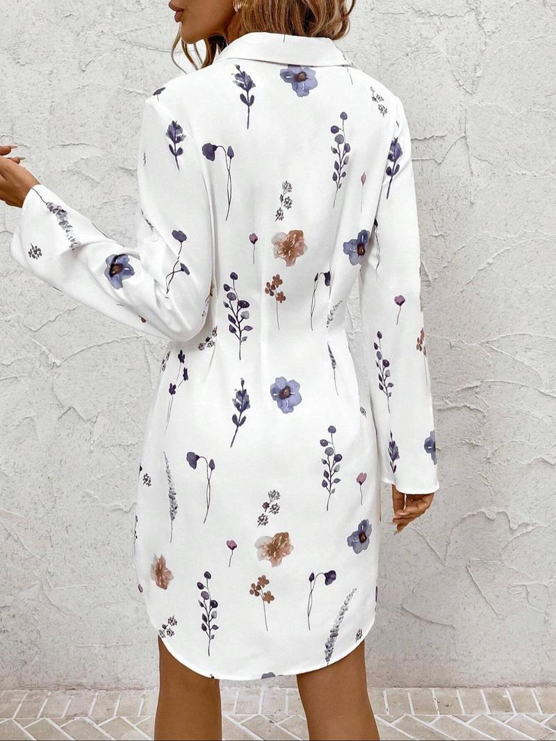 Women's Floral Print Shirt Dress, Casual Long Sleeve Collared Dress for Summer, Ladies Clothes for Daily Wear, Boho Style Dresses