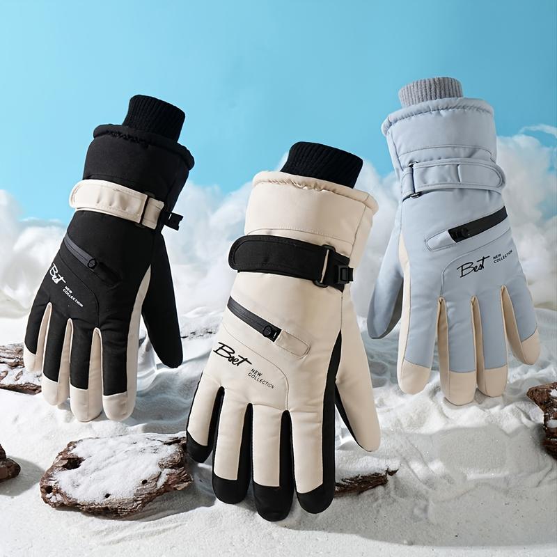 Ski gloves for women, warm and insulated, touchscreen compatible, waterproof, suitable for cycling, outdoor activities, and snow sports; also available for men, windproof, and with thickened fleece lining for winter use.