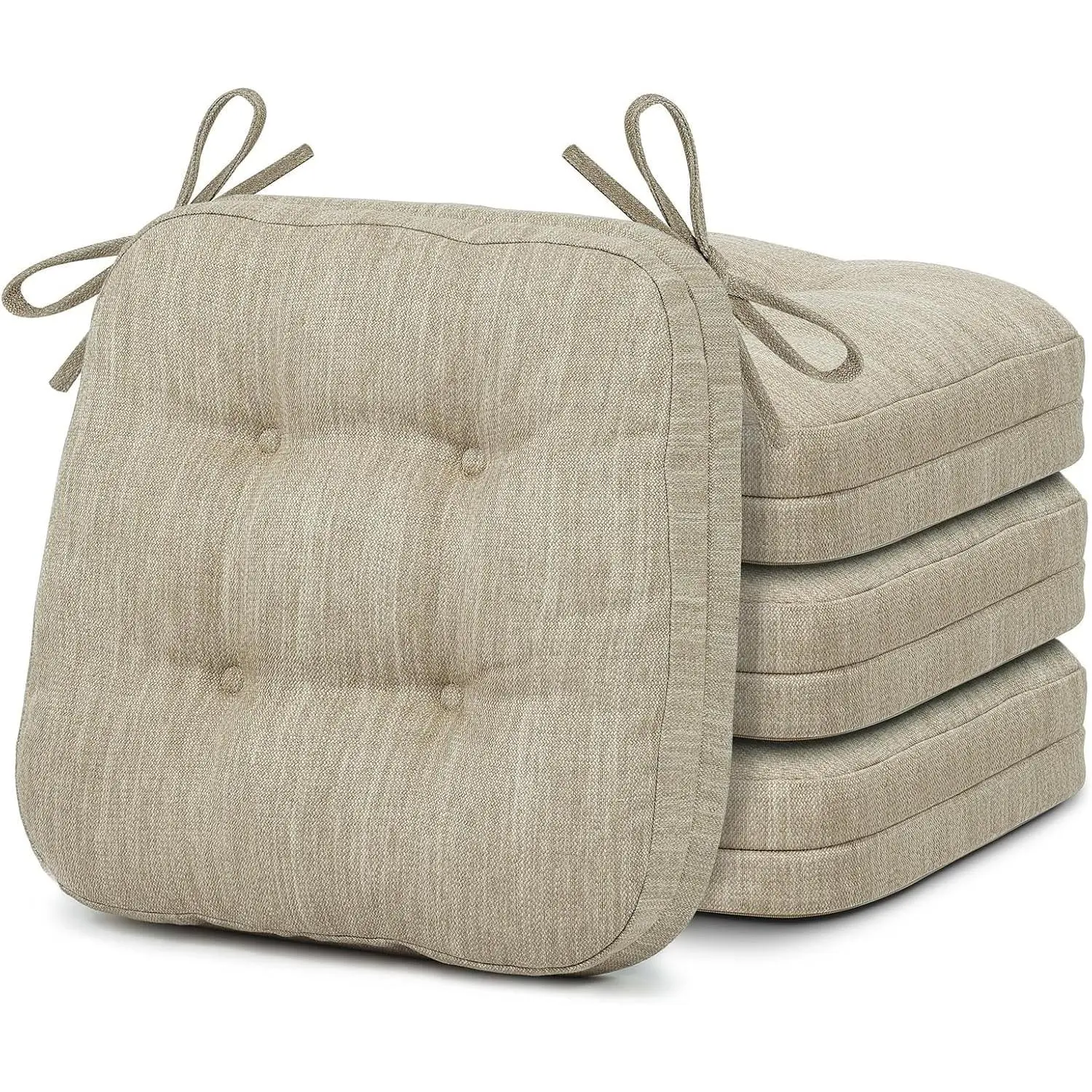 Dining Chair Cushions Set of 4, Dual-Layer Memory Foam Kitchen Chair Cushions, Patented Design Seat Pads with Ties, 16.5 x 16.5 x 3.5in, 4 Pack, Beige
